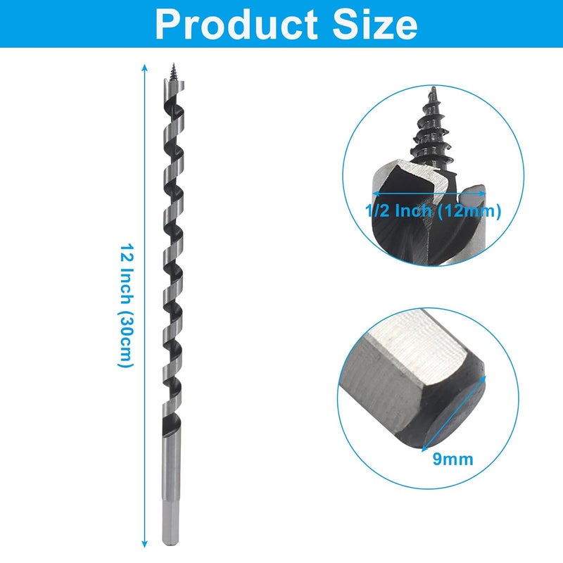 Hitefu 1/2" × 12" مثقاب سفينة مع عمود سداسي 3/8" للأخشاب الصلبة/الناعمة، البلاستيك، الجدران الجافة وجذوع الأشجار (12x300mm) - Image 3